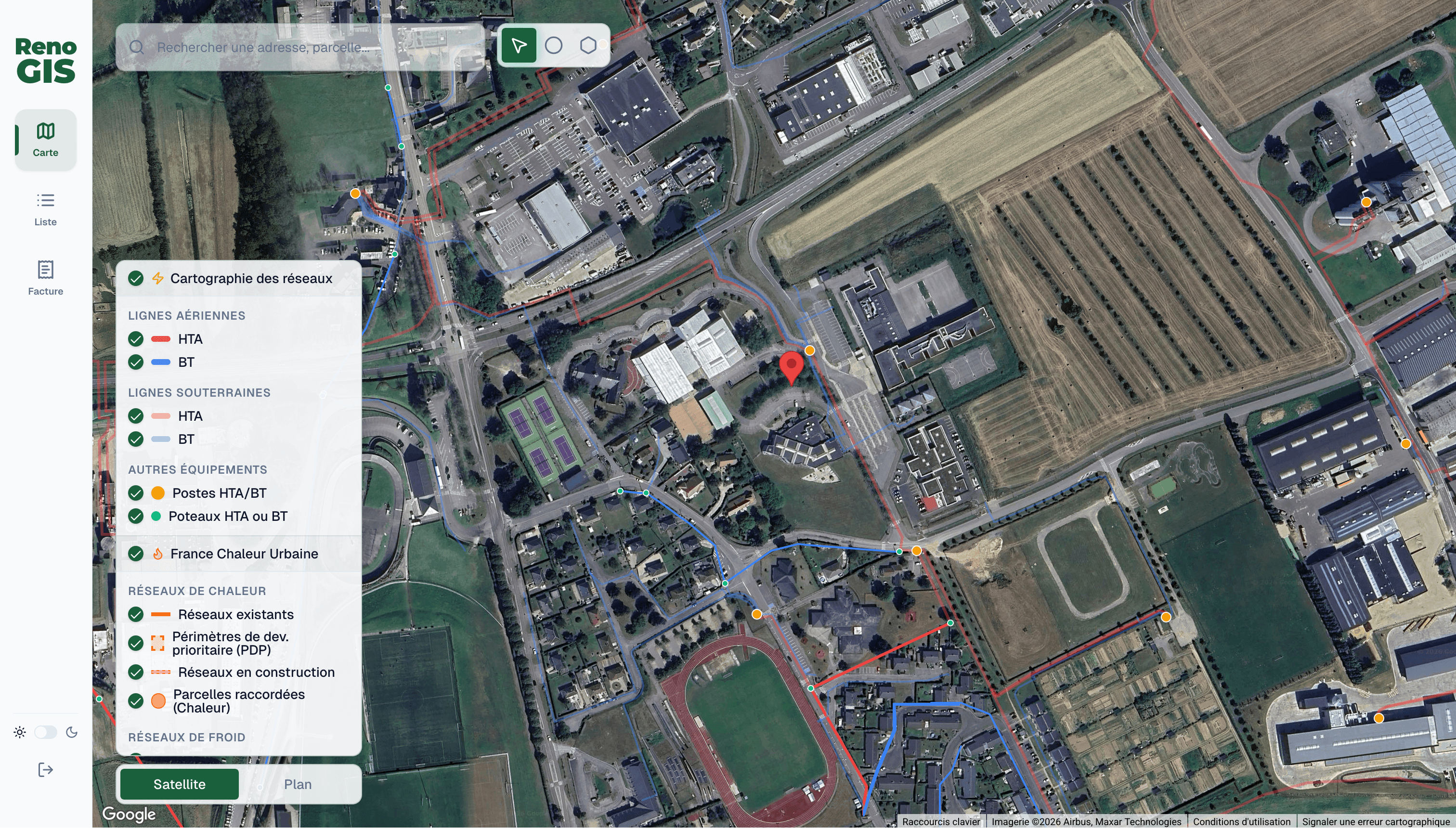 Carte RenoGIS avec couches Enedis et France Chaleur Urbaine